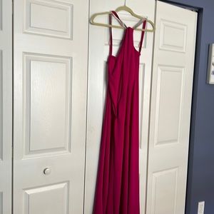 Pink long dress with slit with Crystal embellishments around neck and straps